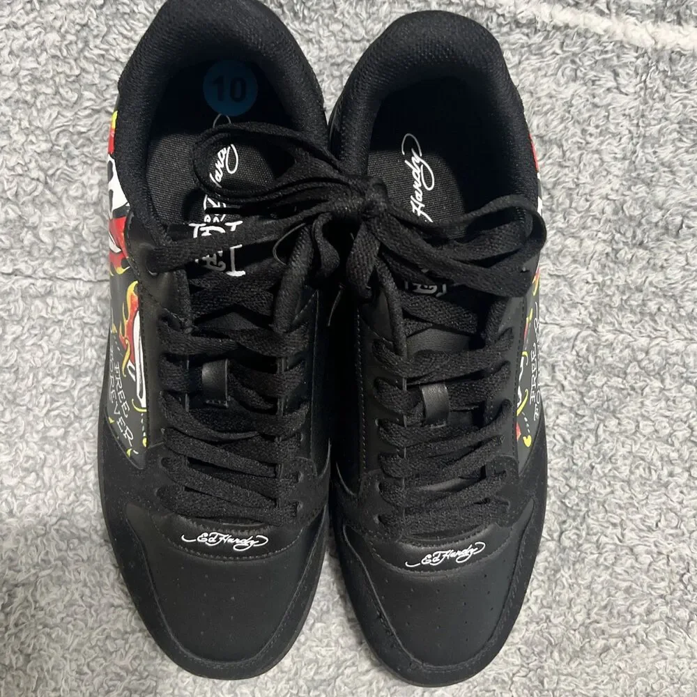 Ed Hardy Sneakers Graphic Grunge Punk Goth Motorcycle Sz 10M/11.5W